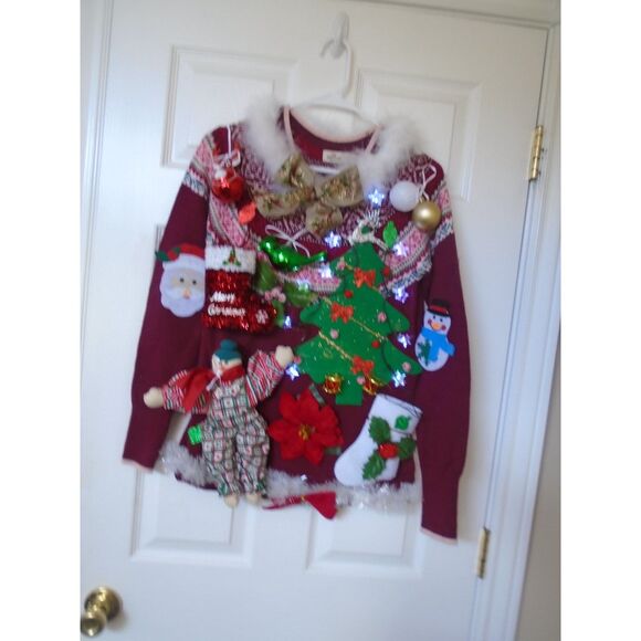 Ugly Christmas Sweater Parties size Small Lights up ugly Xmas sweater NEW - Picture 5 of 8